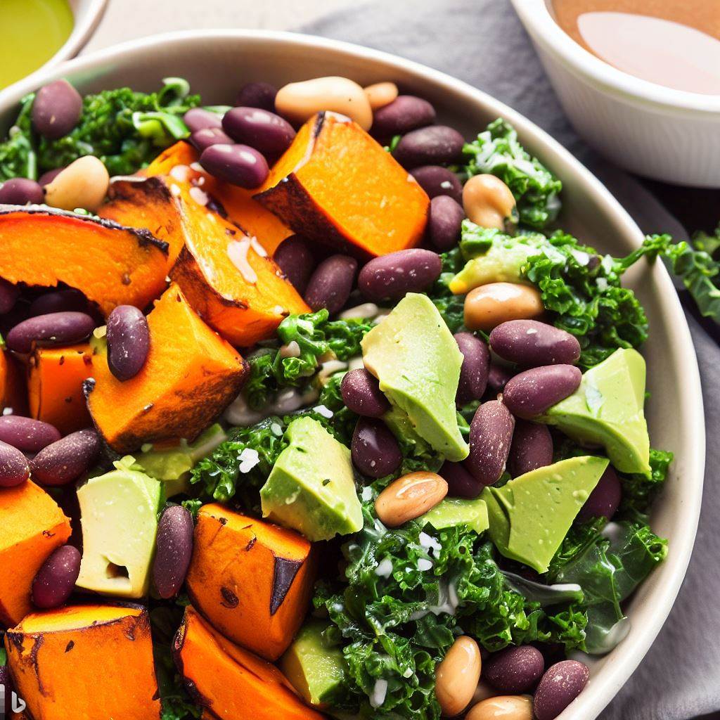 Kale and black bean salad with avocado