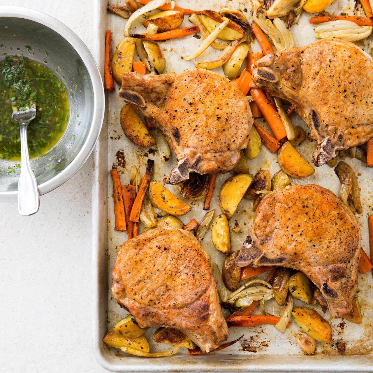 Pork chops roasted vegetables