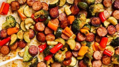 Sheet pan sausage choucroute garnie