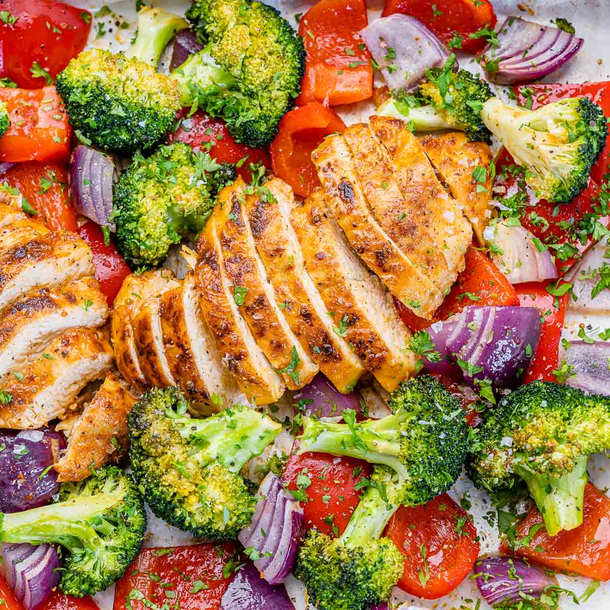 Sheet pan chicken with cauliflower olives