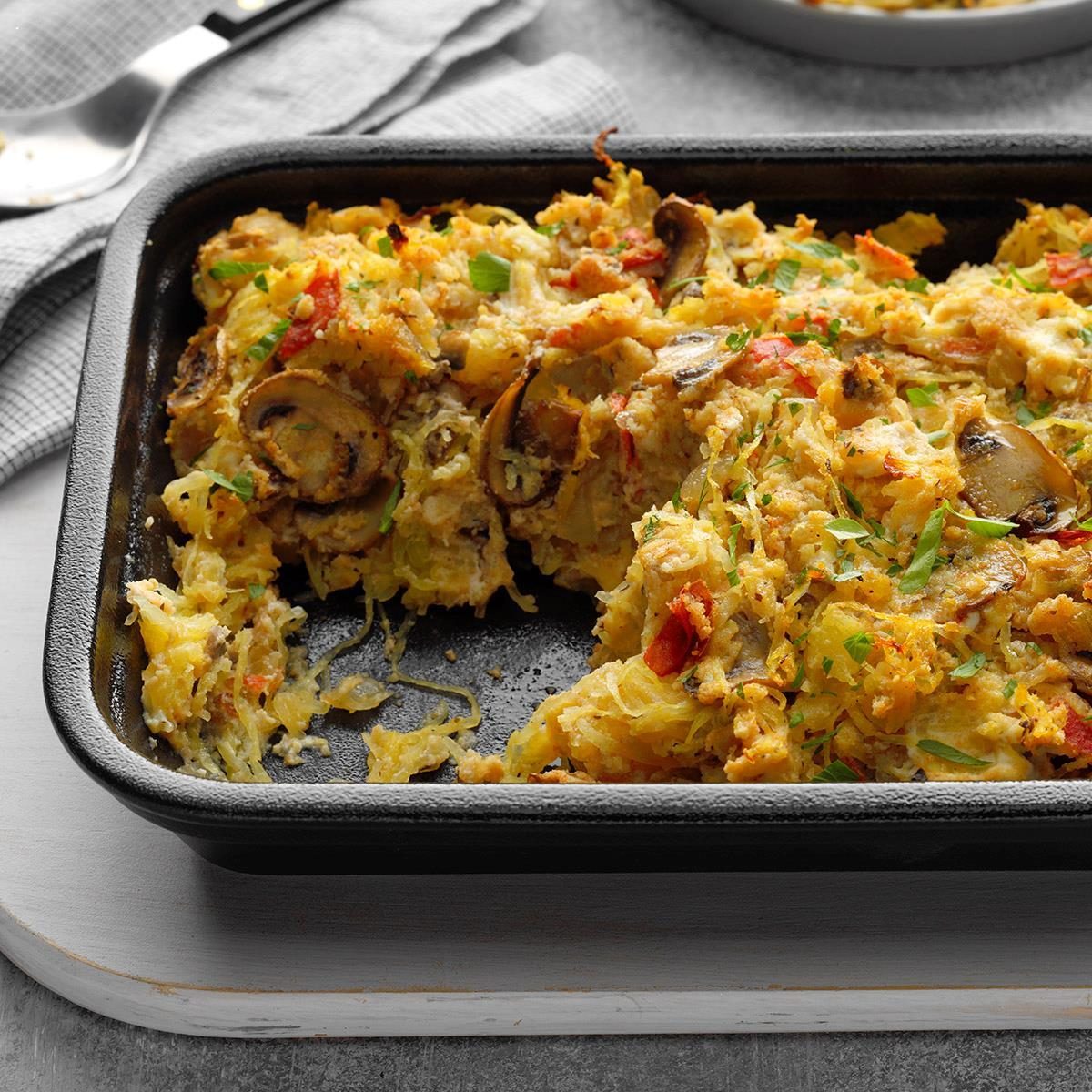 Mushroom bolognese spaghetti squash casserole