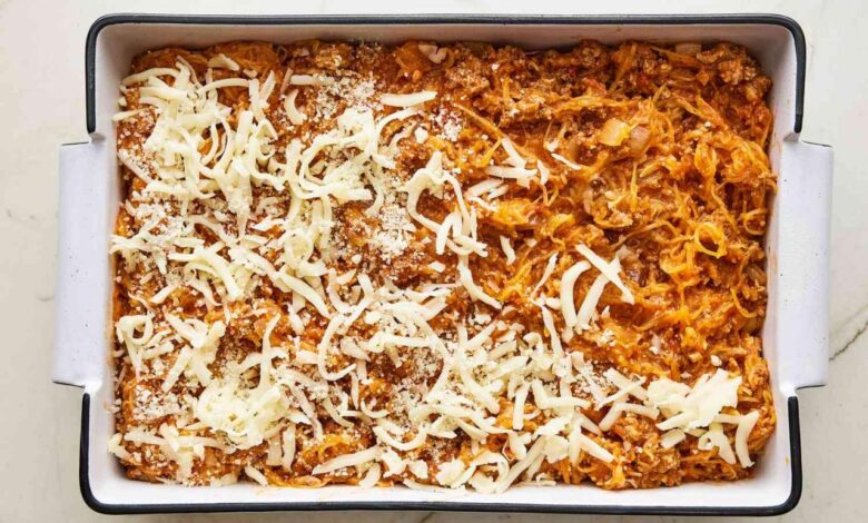 Mushroom bolognese spaghetti squash casserole