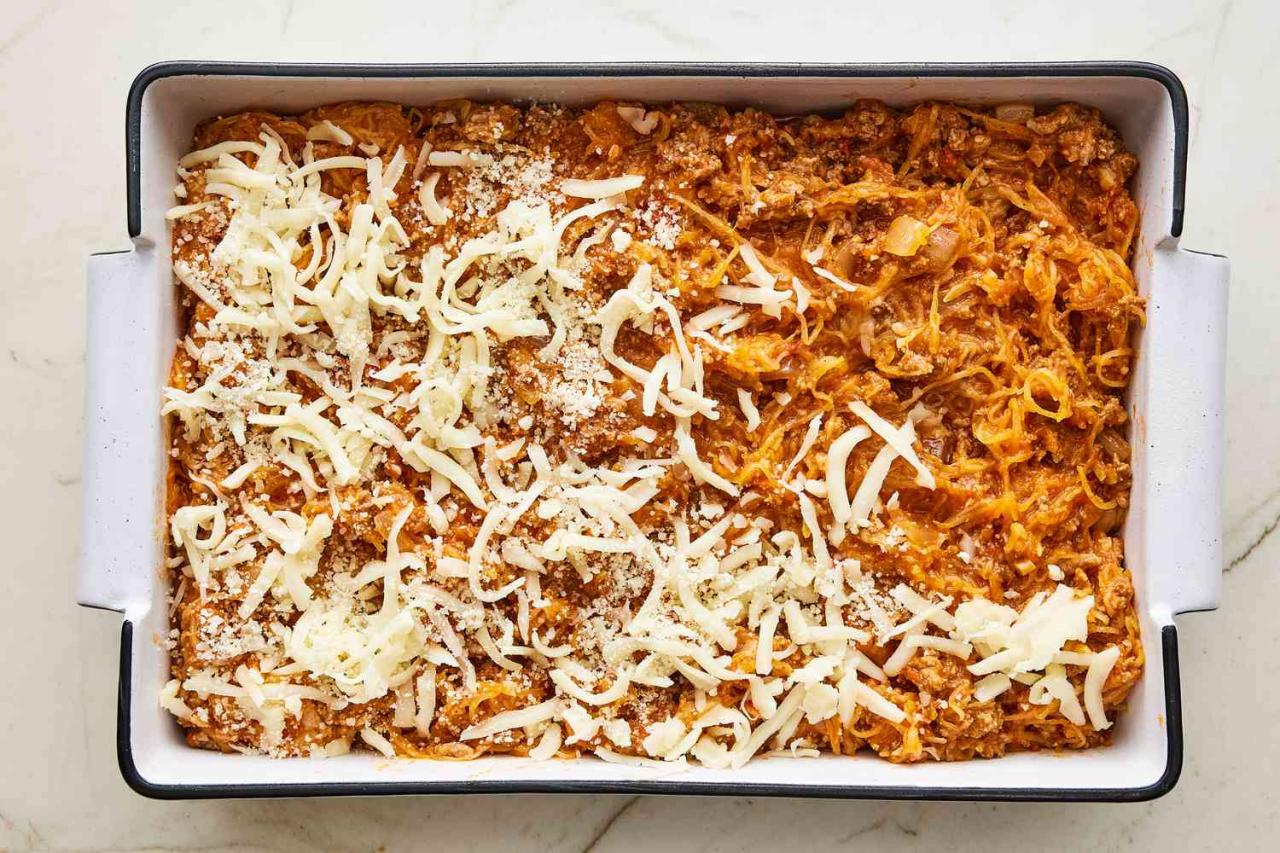 Mushroom bolognese spaghetti squash casserole