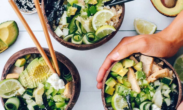 Sustainable seafood sushi bowls