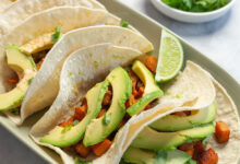 Marinated mushroom sweet potato tacos