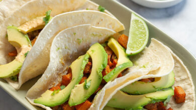 Marinated mushroom sweet potato tacos