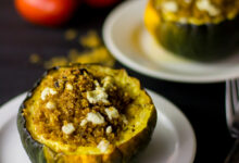 Acorn squash with cranberry quinoa and goat cheese stuffing