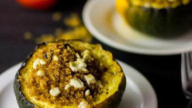 Acorn squash with cranberry quinoa and goat cheese stuffing