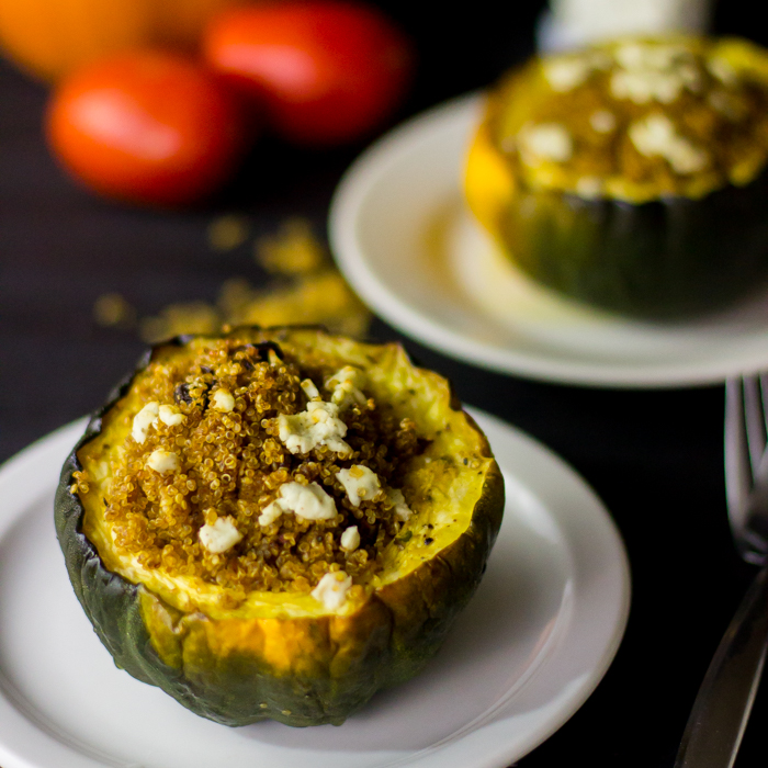 Acorn squash with cranberry quinoa and goat cheese stuffing