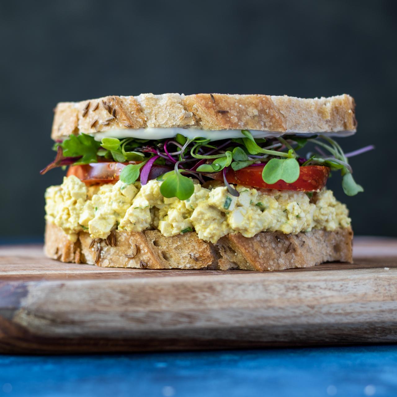 Tofu egg salad stuffed tomatoes