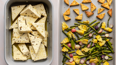 Sheet pan tofu and veggies in sesame sauce