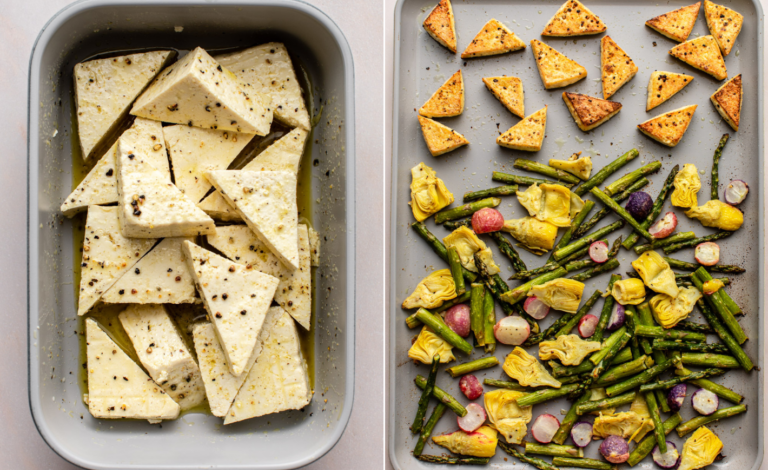 Sheet pan tofu and veggies in sesame sauce