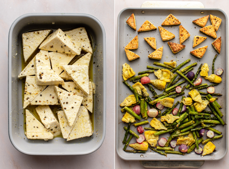 Sheet pan tofu and veggies in sesame sauce