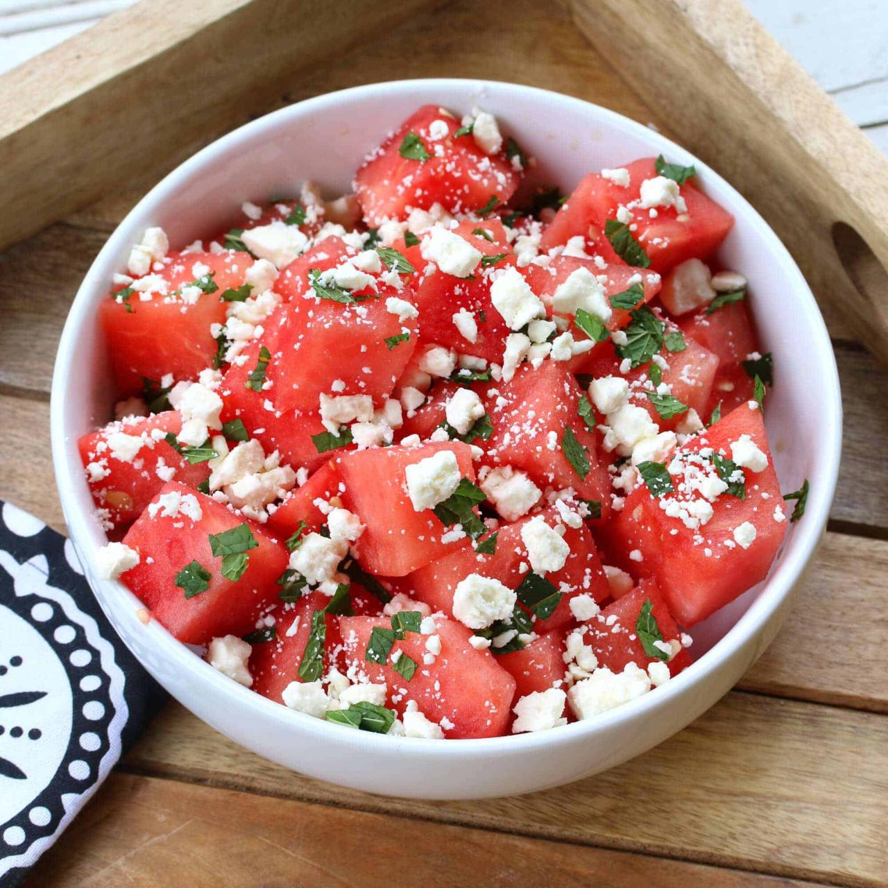 Watermelon salad with feta and mint