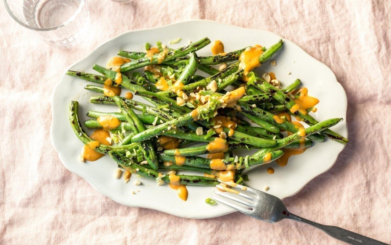 Grilled green bean salad with szechuan dressing