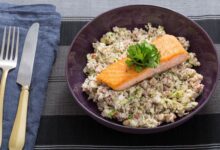 Farro salad with seared brussels sprouts