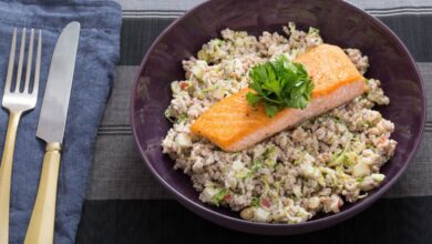 Farro salad with seared brussels sprouts