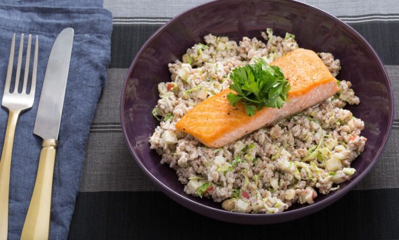 Farro salad with seared brussels sprouts