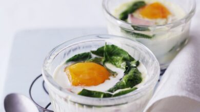 Spinach eggs baked creamed budgetbytes egg scoop bowl each into choose board