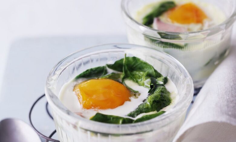 Spinach eggs baked creamed budgetbytes egg scoop bowl each into choose board