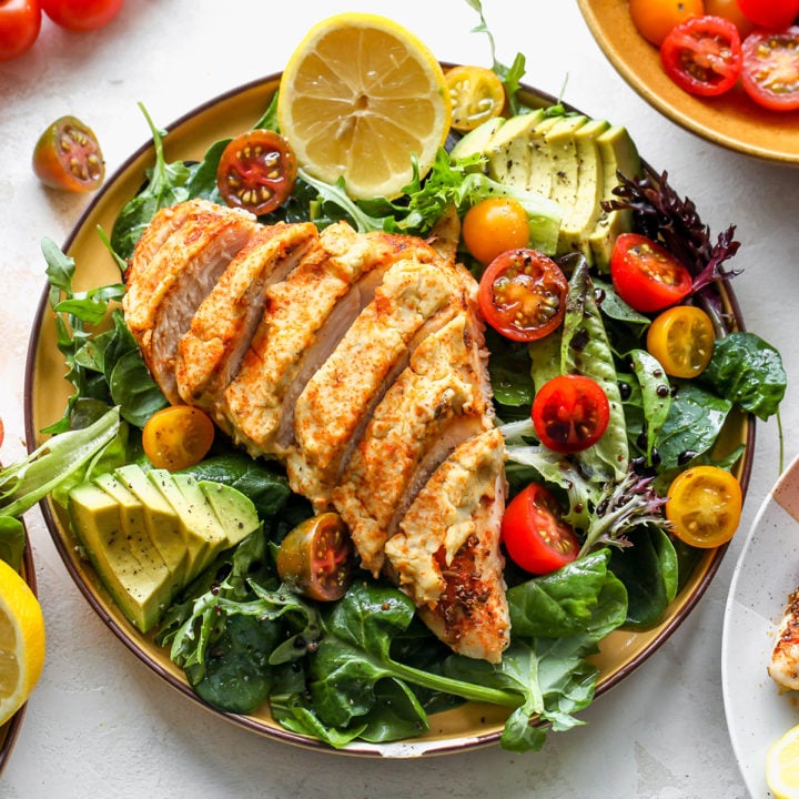 Baked hummus crusted chicken