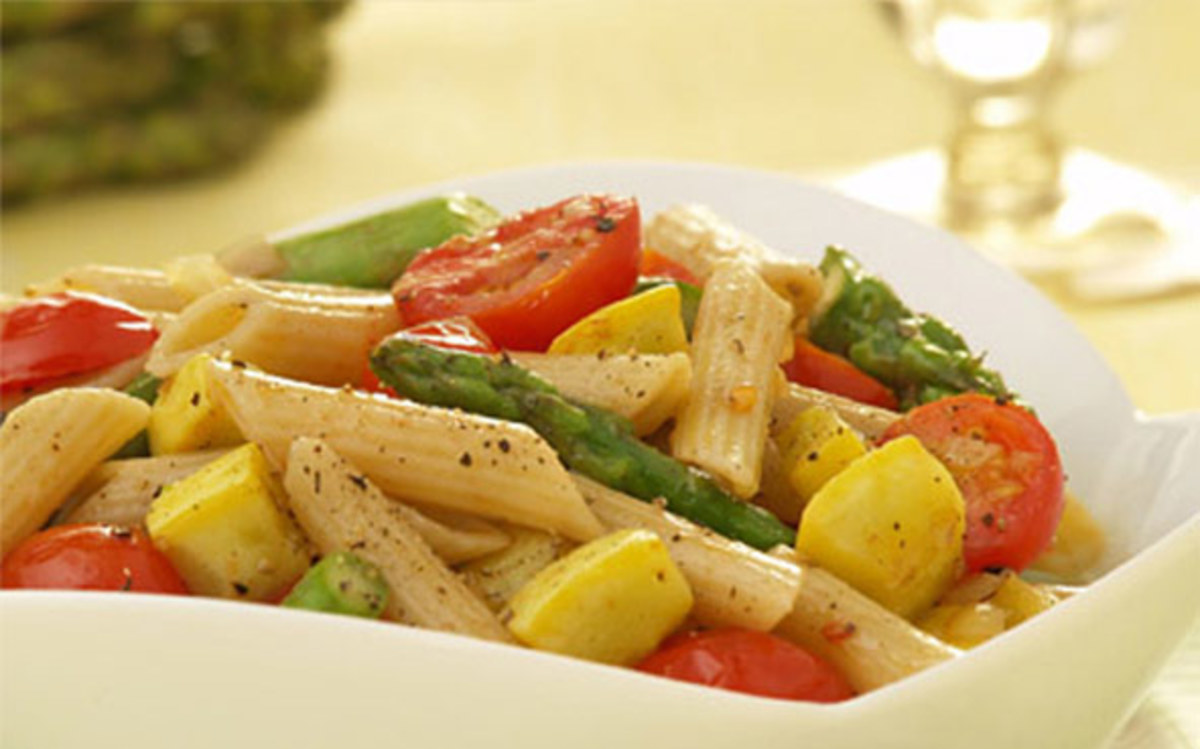 Penne with spring vegetables