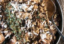 Seared portobello mushroom and squash barley risotto