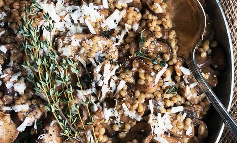 Seared portobello mushroom and squash barley risotto