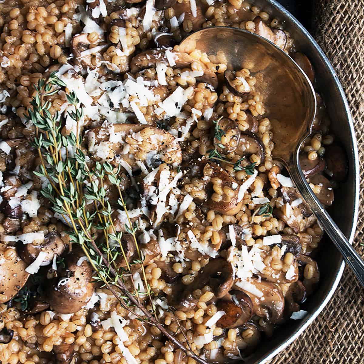 Seared portobello mushroom and squash barley risotto