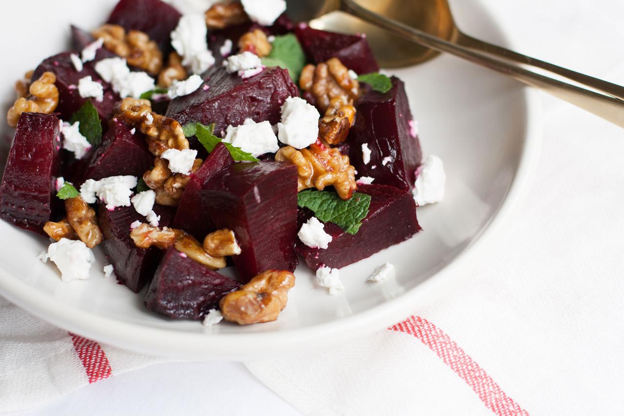 Roasted beet kale salad with candied walnuts