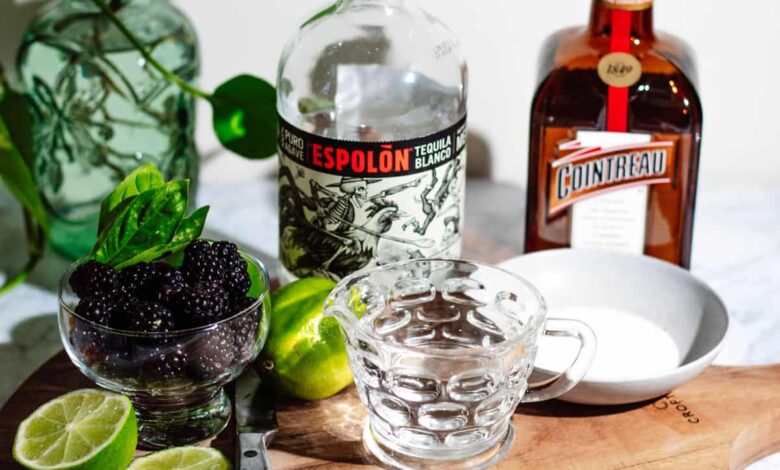 Mardi gras blackberry basil margarita