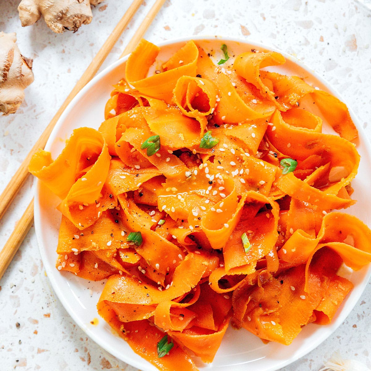 Roasted carrot noodles with creamy herb dressing