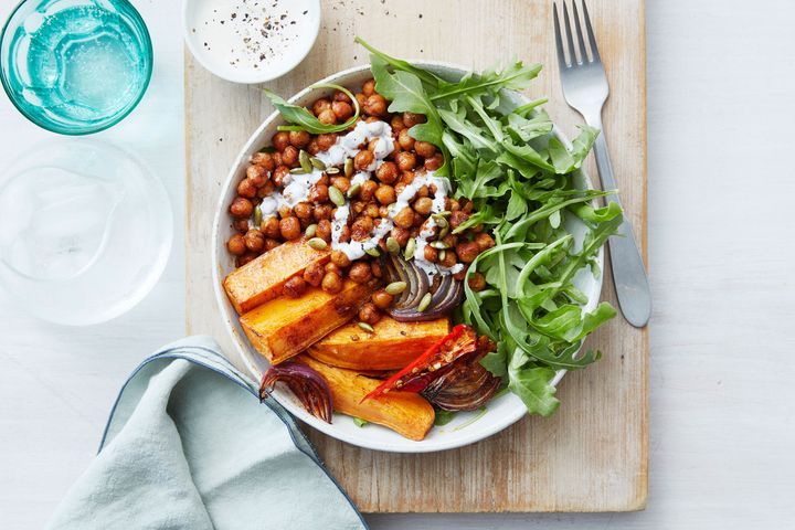 Sweet potato and roasted chickpea bowl