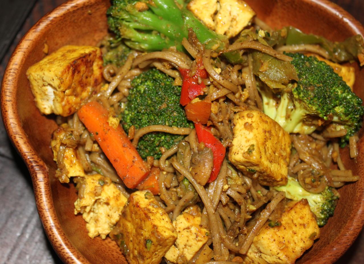 Vegan noodles soba fry stir tofu recipes ginger easy curried flavorful snow dish meal minutes done gets dairy less