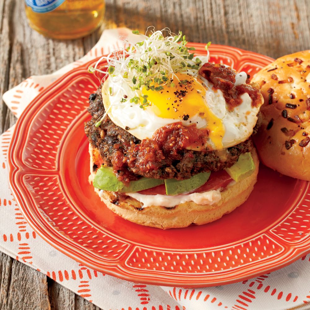 Chipotle black bean burgers with avocado salsa