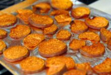 Hasselback sweet potatoes with salted maple butter