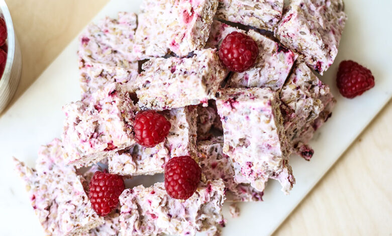 Frozen raspberry yogurt granola bites