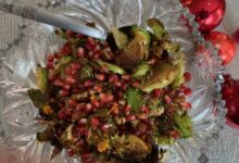 Turkey breast cutlets with pomegranate and brussels sprouts