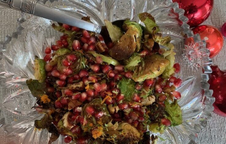 Turkey breast cutlets with pomegranate and brussels sprouts