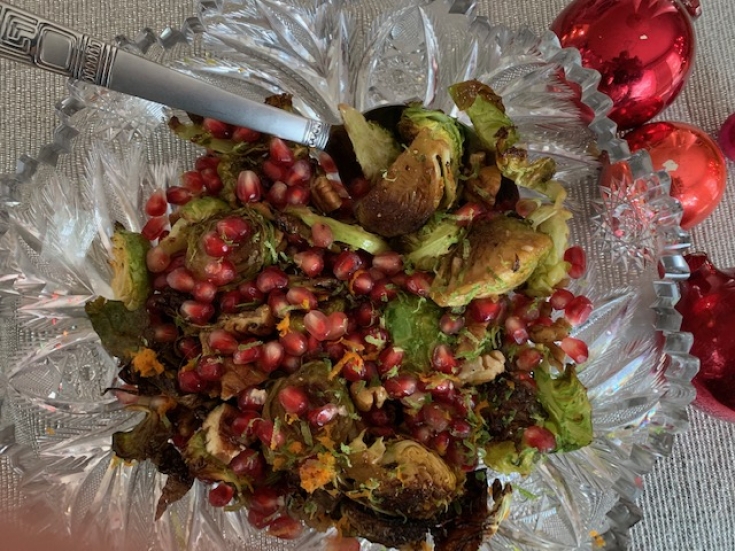 Turkey breast cutlets with pomegranate and brussels sprouts