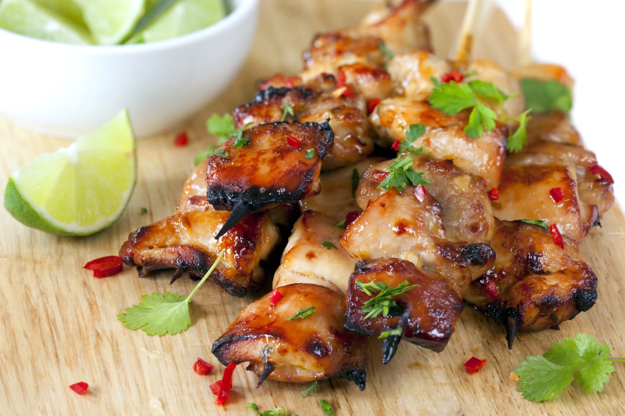 Thai chicken skewers with lime slaw