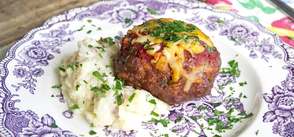 Mini bbq meatloaves smashed blue cheese potatoes