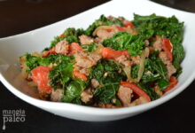 Crockpot kale and sausage farrotto bowl