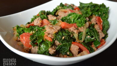 Crockpot kale and sausage farrotto bowl