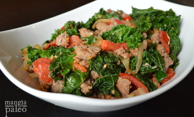 Crockpot kale and sausage farrotto bowl