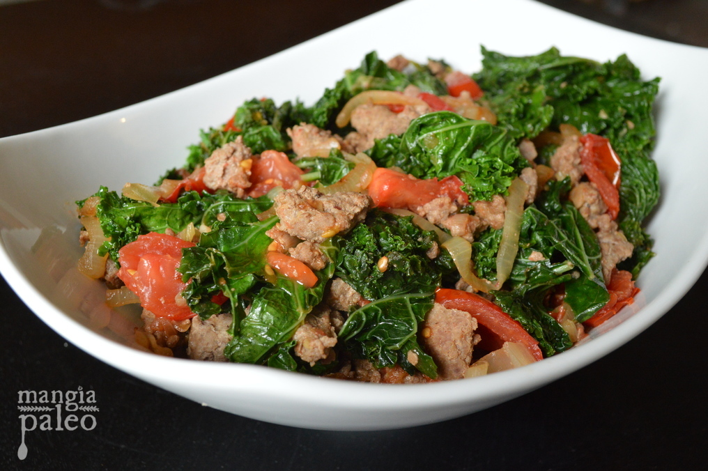 Crockpot kale and sausage farrotto bowl