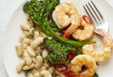 Roasted shrimp with white beans