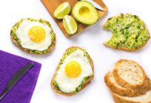 Open faced avocado egg salad sandwich