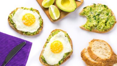 Open faced avocado egg salad sandwich