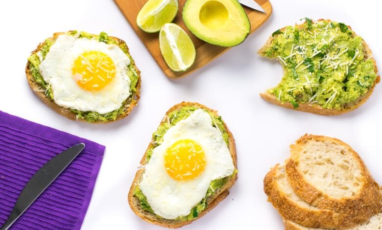 Open faced avocado egg salad sandwich